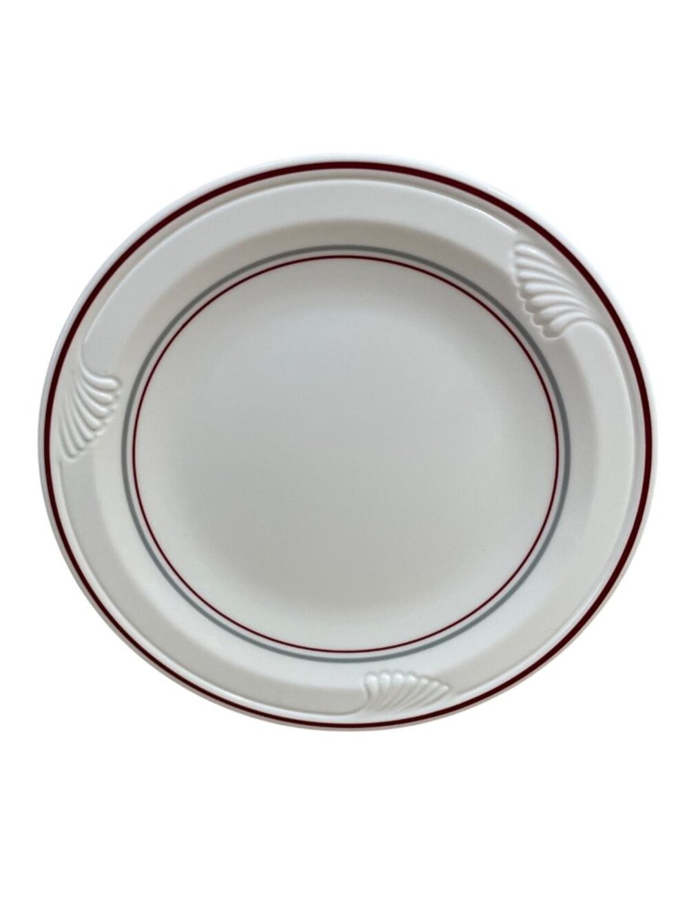 Vtg Corning Pyroceram Red Gray Bands 10-Inch Dinner Plate USA-Made Embossed